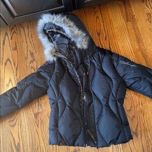 Salomon puffer Jacket Down/Feather Filling Fur Hood ski board winter vail aspen